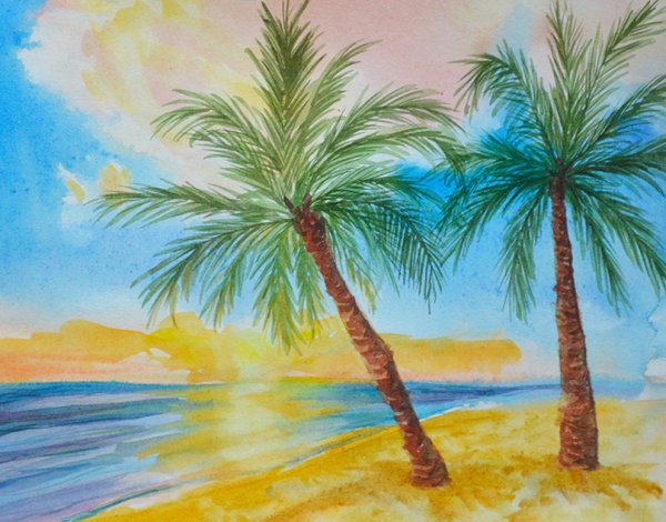 Морской пейзаж с пальмами