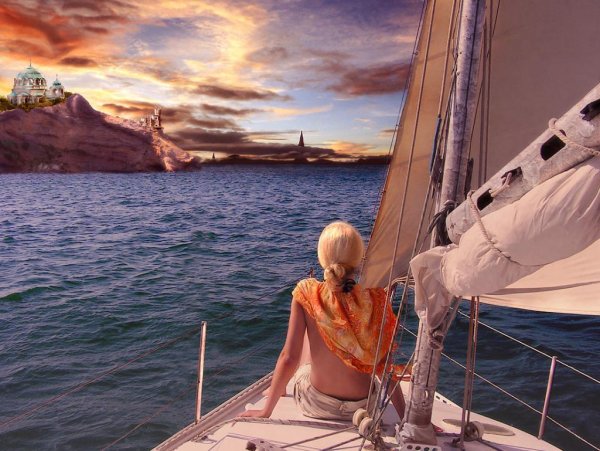 Море яхта девушка