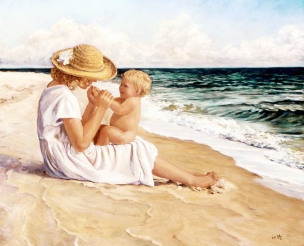 Мама и дочь на море