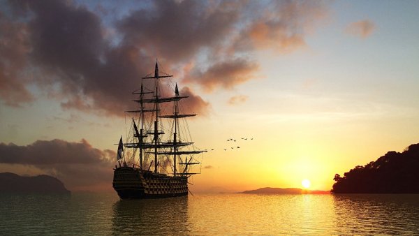 Море закат корабль
