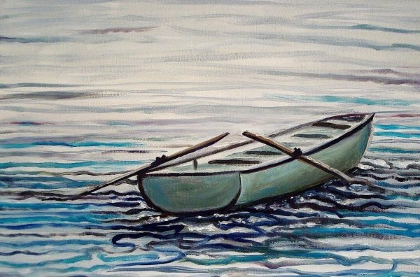 Лодка с веслами на море