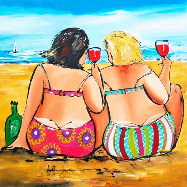 Толстые подружки на пляже