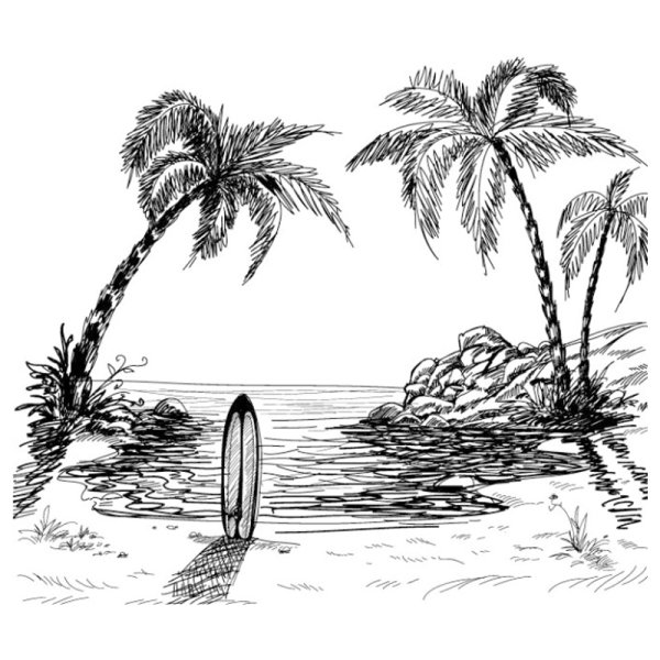 Пейзаж пляж карандашом