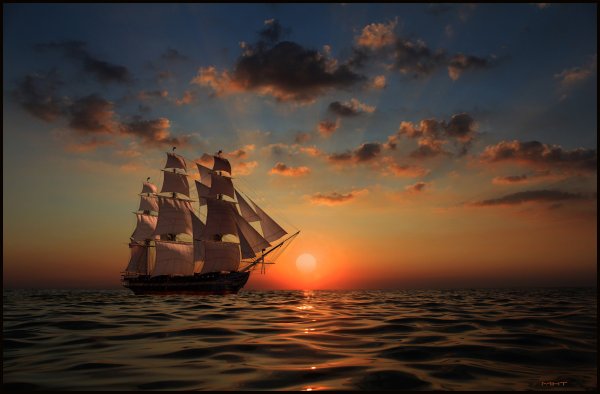 Море закат корабль