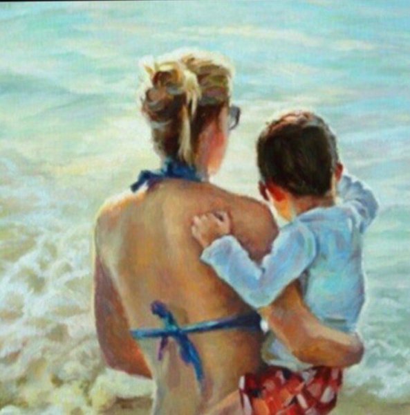 Иллюстрация мама с сыном у моря