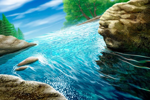 Фон лес с озером для детей