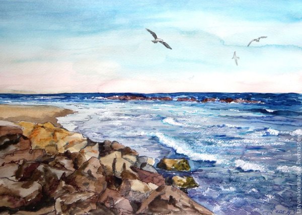 Морской пейзаж акварелью