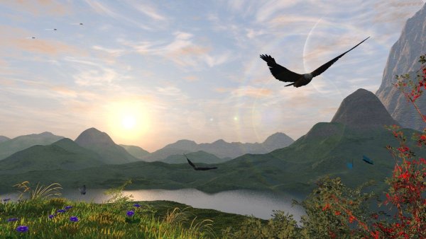 Море горы цветы