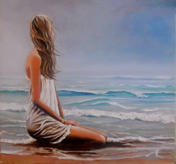 Девушка на берегу моря живопись