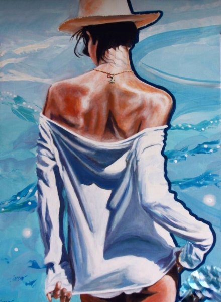 Девушка и море живопись