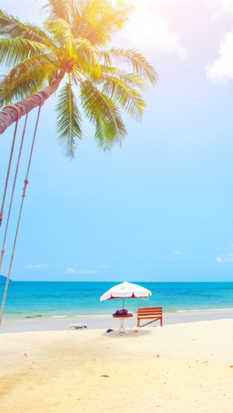 Пальмы море лодка