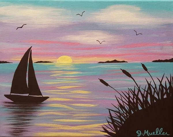 Морской пейзаж цветными карандашами