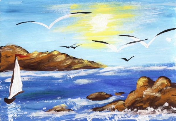 Закат на море рисунок