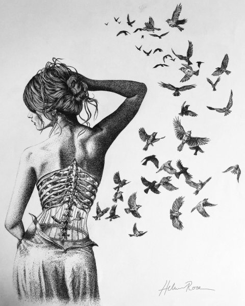 Девушка и море акварель