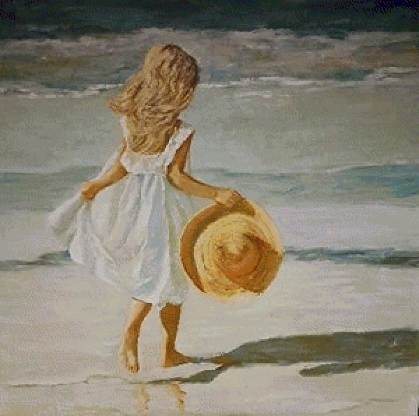 Картина девушка идет по берегу моря