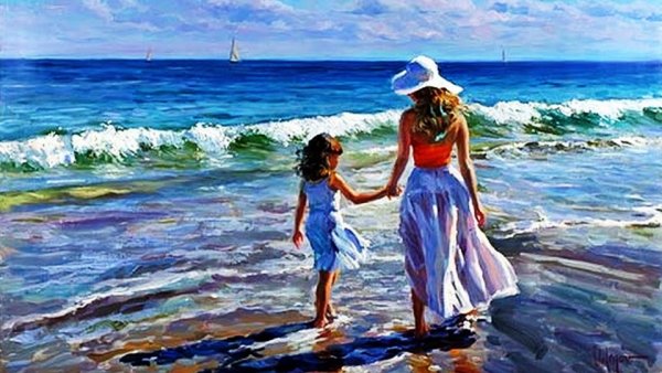 Мама и ребенок на берегу моря