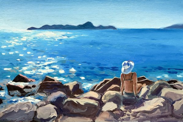 Море пляж акварель