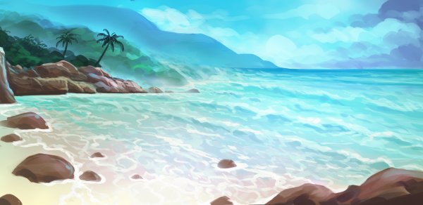 Морской пейзаж цветными карандашами