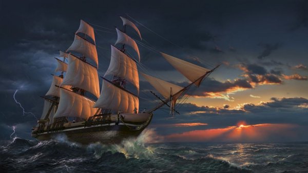 Картина корабль в море