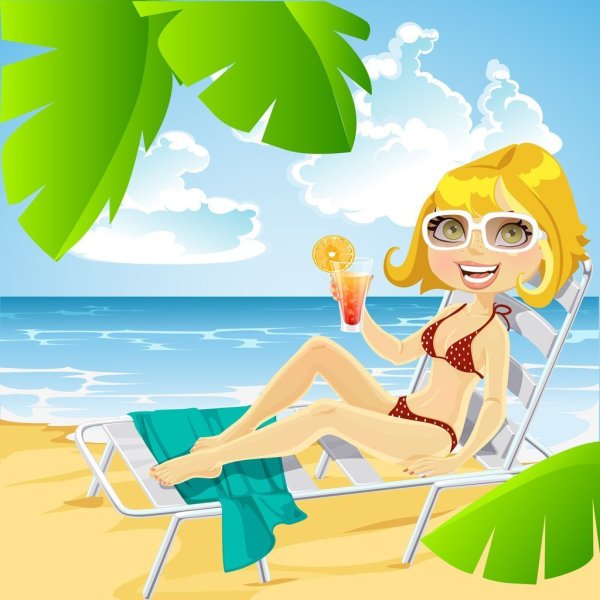 Девушка на шезлонге рисунок