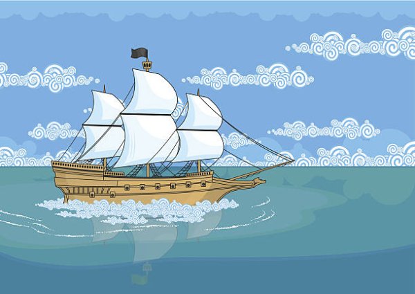 Дети на корабле плывут по морю