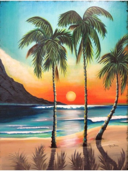 Тропический пейзаж гуашью