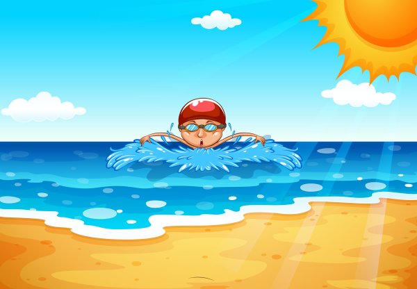 Иллюстрация купаться в море