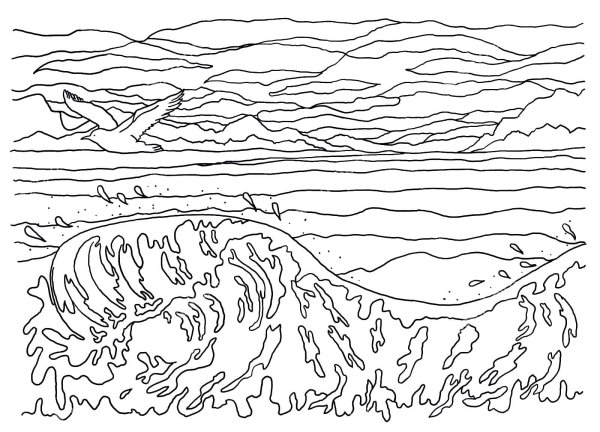 Раскраска море и пляж