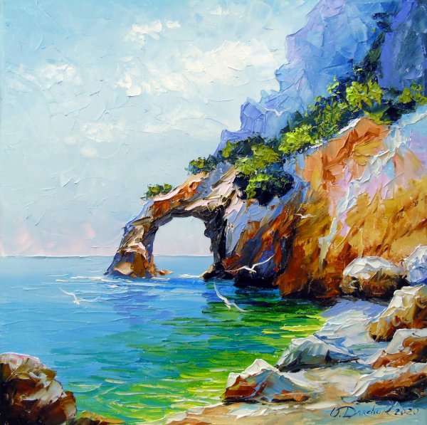 Море скалы мастихином