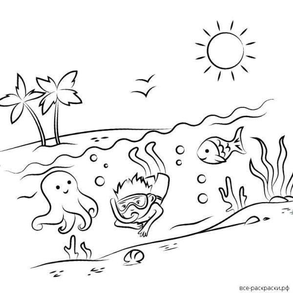 Морской пейзаж раскраска