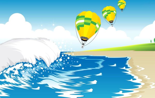 Мультяшные пальмы и море