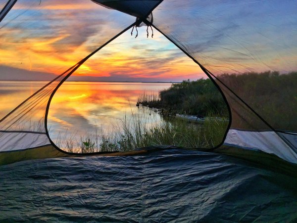 Семья в палатке на природе