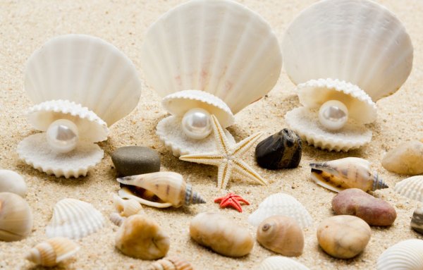 Жемчуг на синем фоне