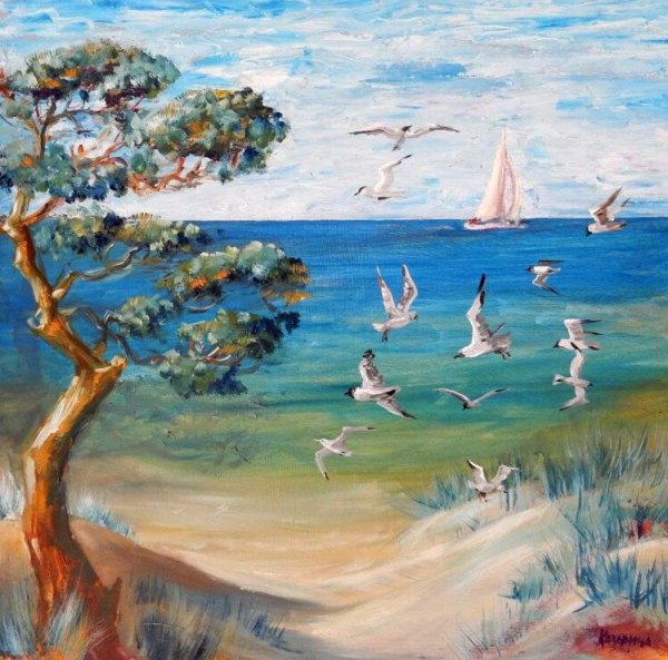 Морской пейзаж с чайками