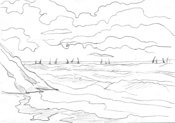 Пляж рисунок черно белый