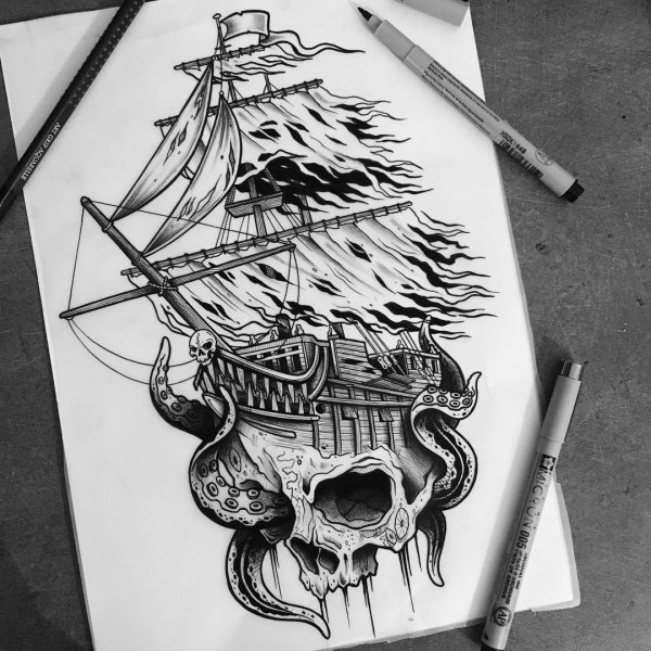 Парусник тату эскиз