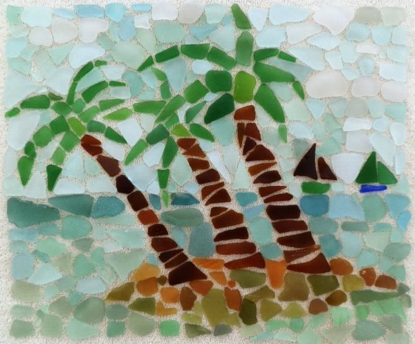 Картины из морских камушков и стеклышек