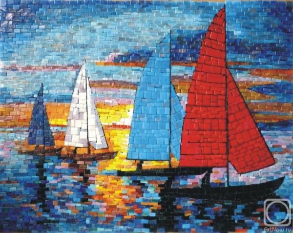 Составление мозаичного панно «парусные лодки на реке»