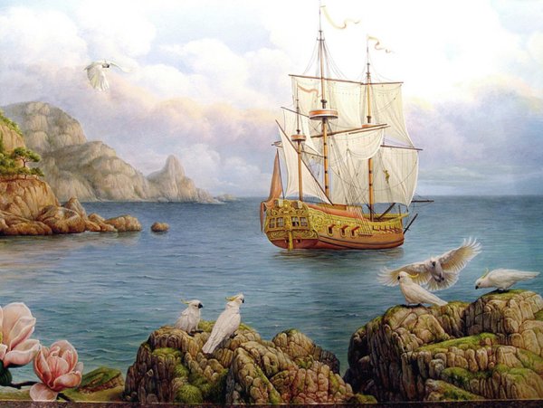 Морской пейзаж с кораблем