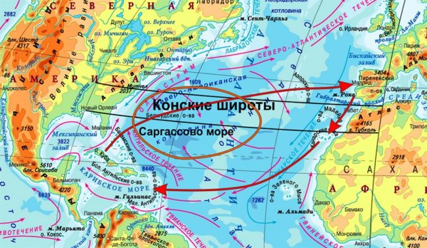 Саргассово море границы на карте