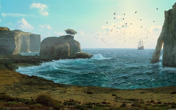 Море скалы корабль