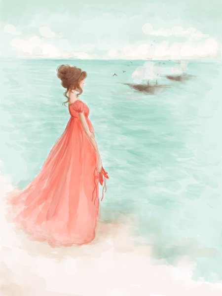 Арт женщина в платье на море