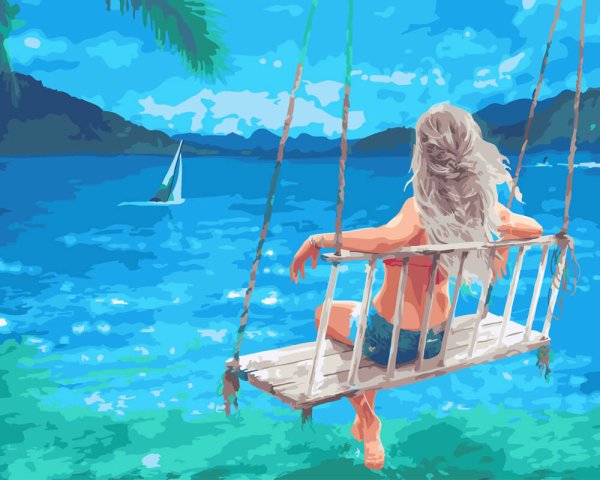 Девушка на качели у моря