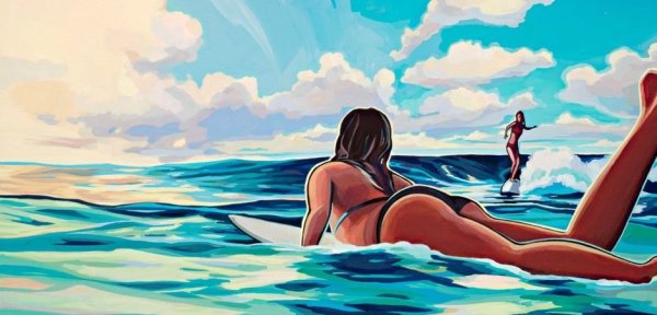 Девушка с серфом картина