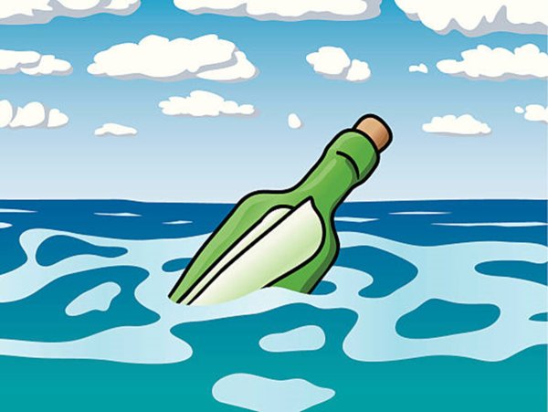 Бутылка с письмом в море мультяшная