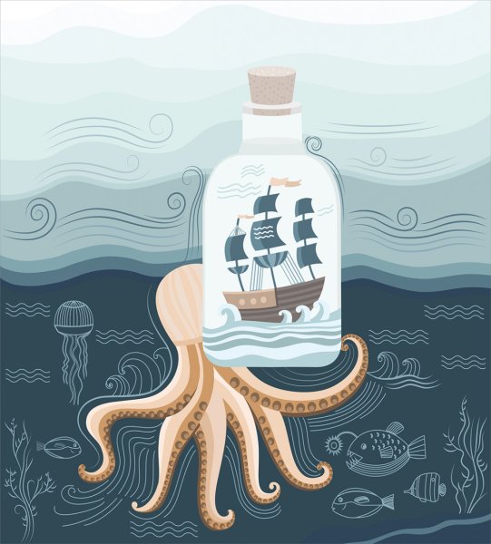 Море в бутылке иллюстрация