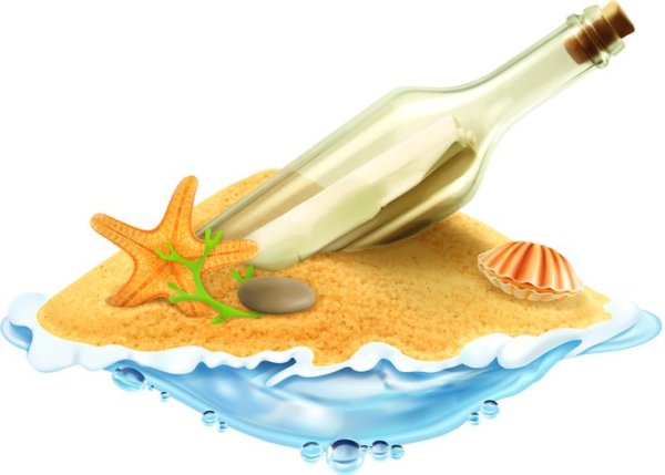 Бутылка с посланием на прозрачном фоне