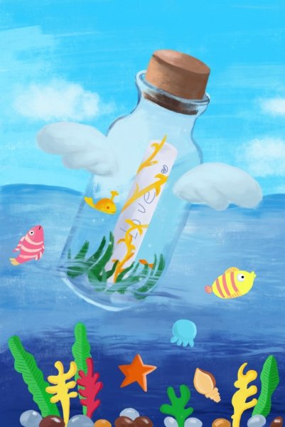 Подводный мир в бутылке рисунок
