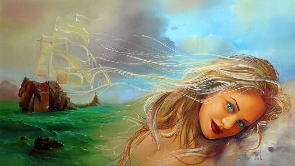 Девушка у моря картина