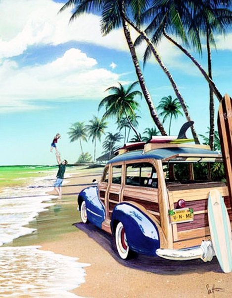 Машина и пальмы